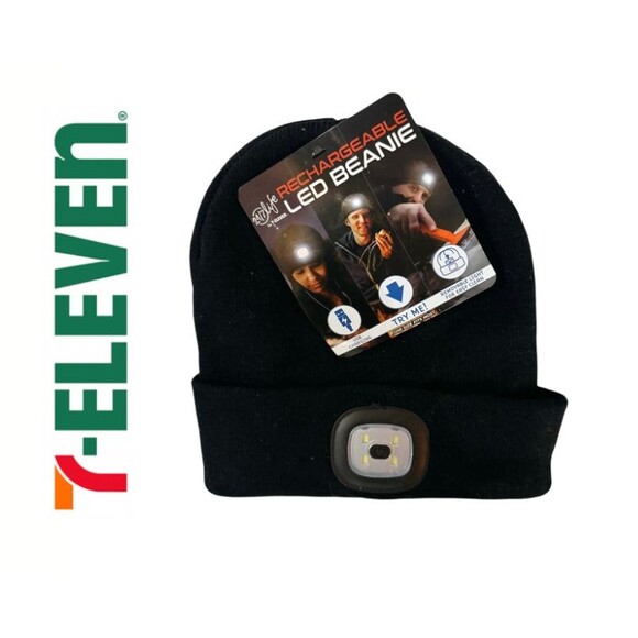 24/7 Life by 7-Eleven Rechargeable LED Beanie Hat USB Light 3 Modes Black NWT - Picture 1 of 2